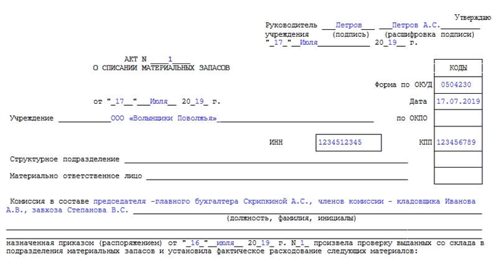 Требования к оформлению приказа на списание материальных запасов доу