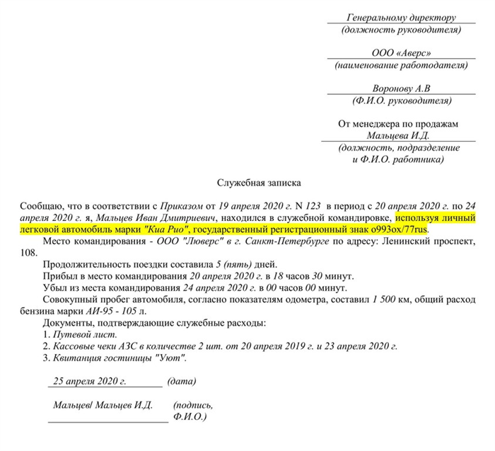 Основные элементы журнала командировок