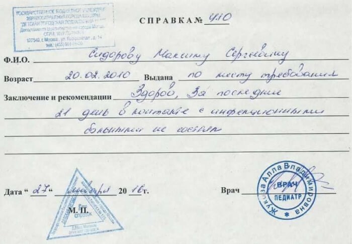 Документы, необходимые для допуска в садик после отпуска ребенка